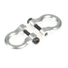 A pair of metal alloy tow shackles for an RC crawler, showing the shackles and connecting pins.