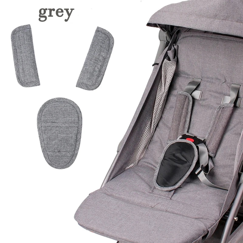 Grey fabric cushion covers for baby stroller and car seat belts