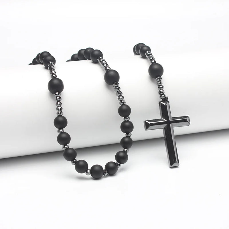 Collar con Colgante de Cruz de Piedra de Ojo de Tigre