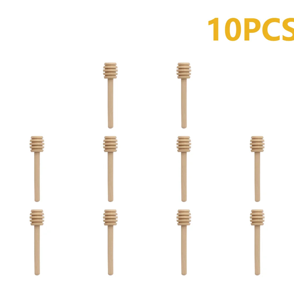 Ten natural wood honey dipper sticks shown individually.