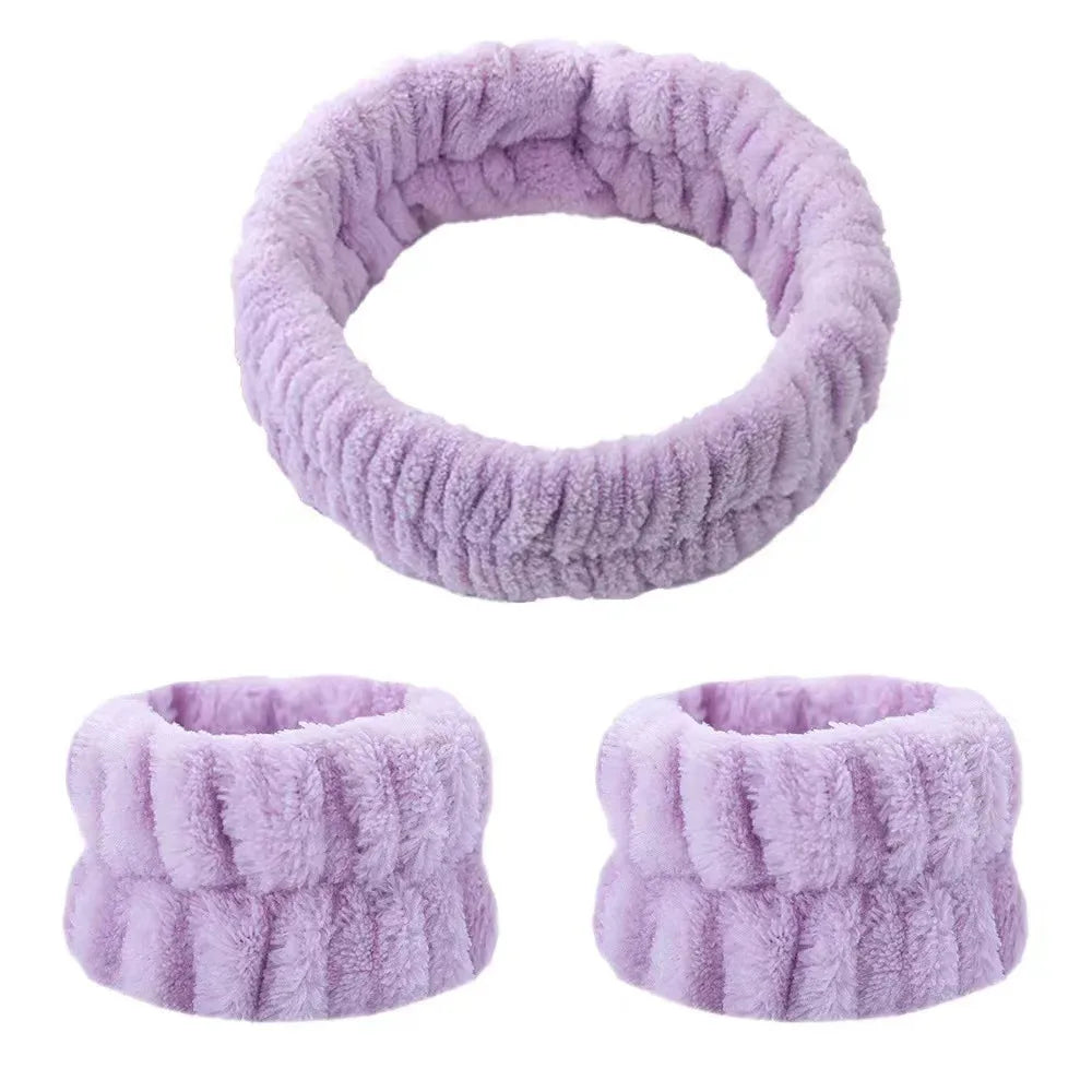 Purple absorbent microfiber wrist washing bands or face-saving cuffs
