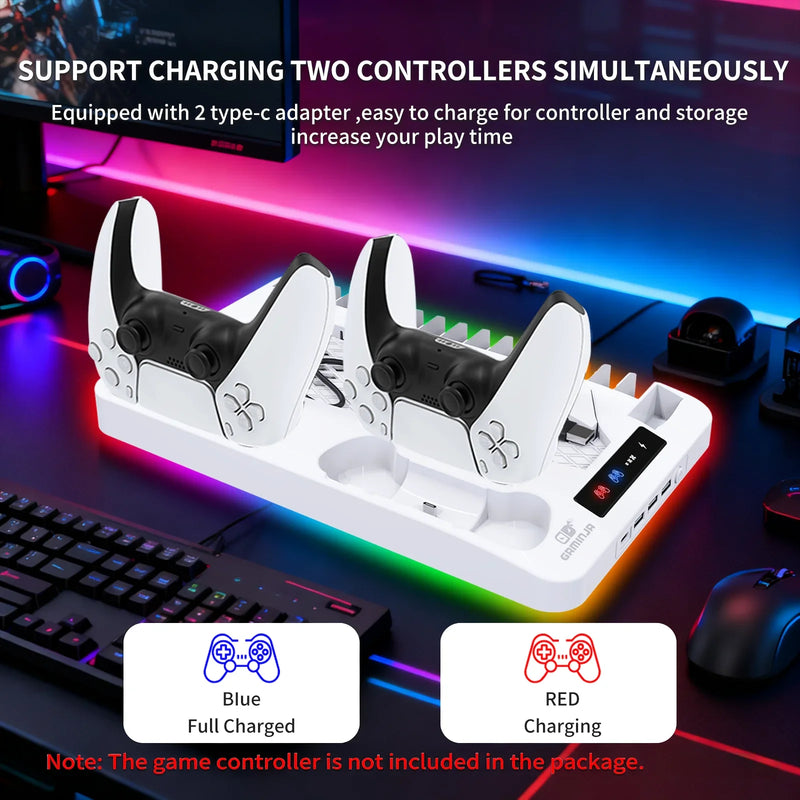 PS5 Cooling Stand with RGB Lighting & Dual Controller Charger