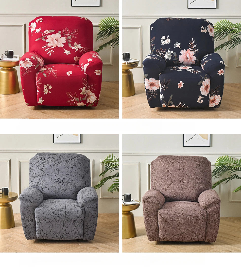 Printed Recliner Cover with Side Pocket — 4-Piece Set