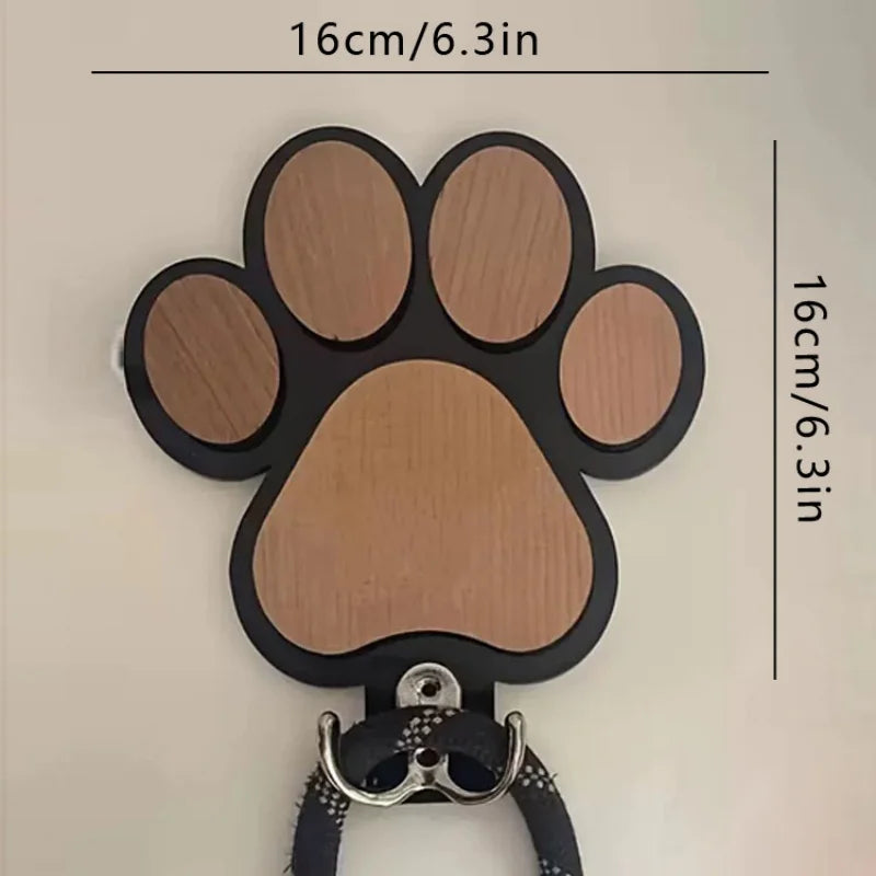 Wooden Paw Print Dog Leash & Collar Wall Hanger