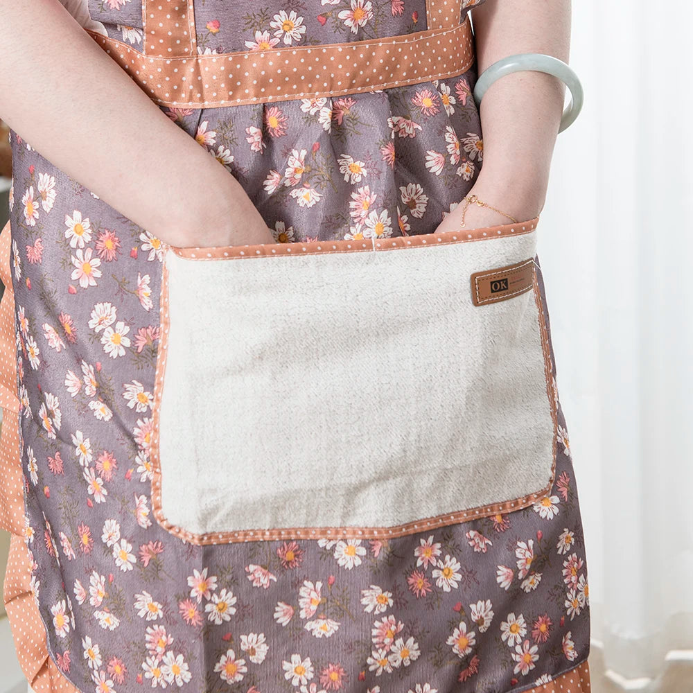 Women's Floral Kitchen Apron with Pocket & Adjustable Strap