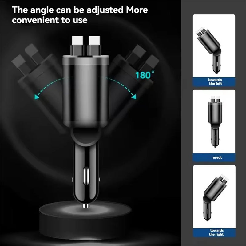 Retractable Car Charger with Dual USB-C Ports