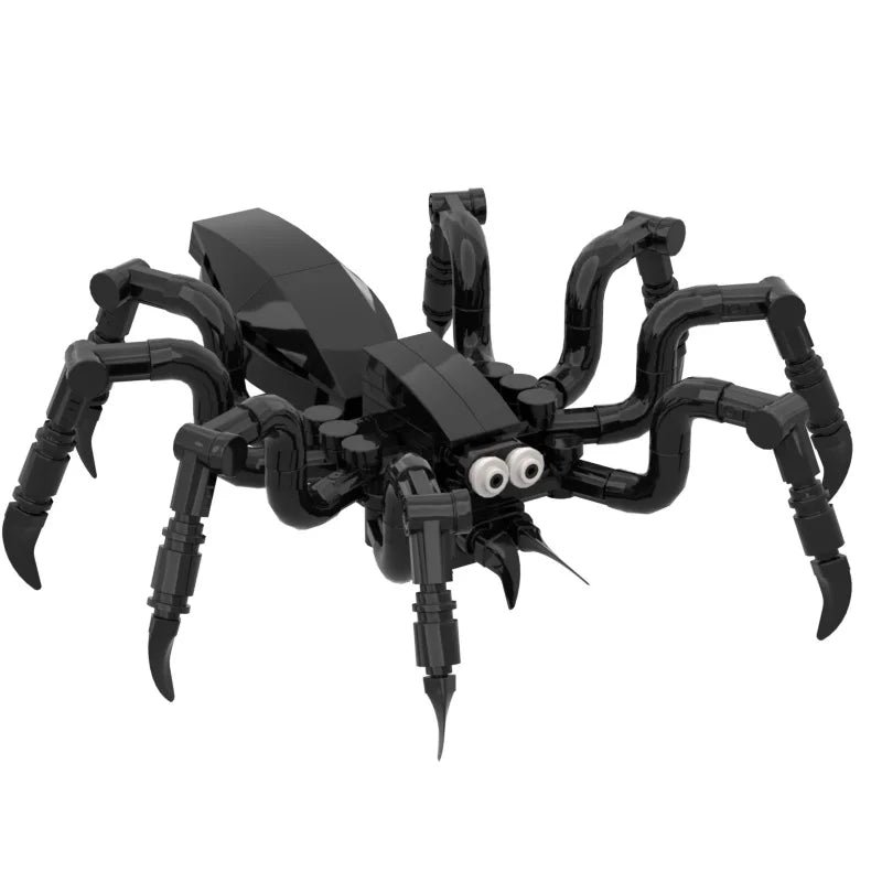 A black spider building block kit for Halloween featuring multiple legs and a body.
