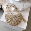 Handwoven Straw Semicircle Crossbody Bag with Tassel