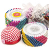 Colorful round pearl straight pins for sewing and crafts in various colors like pink, green, yellow, and silver.