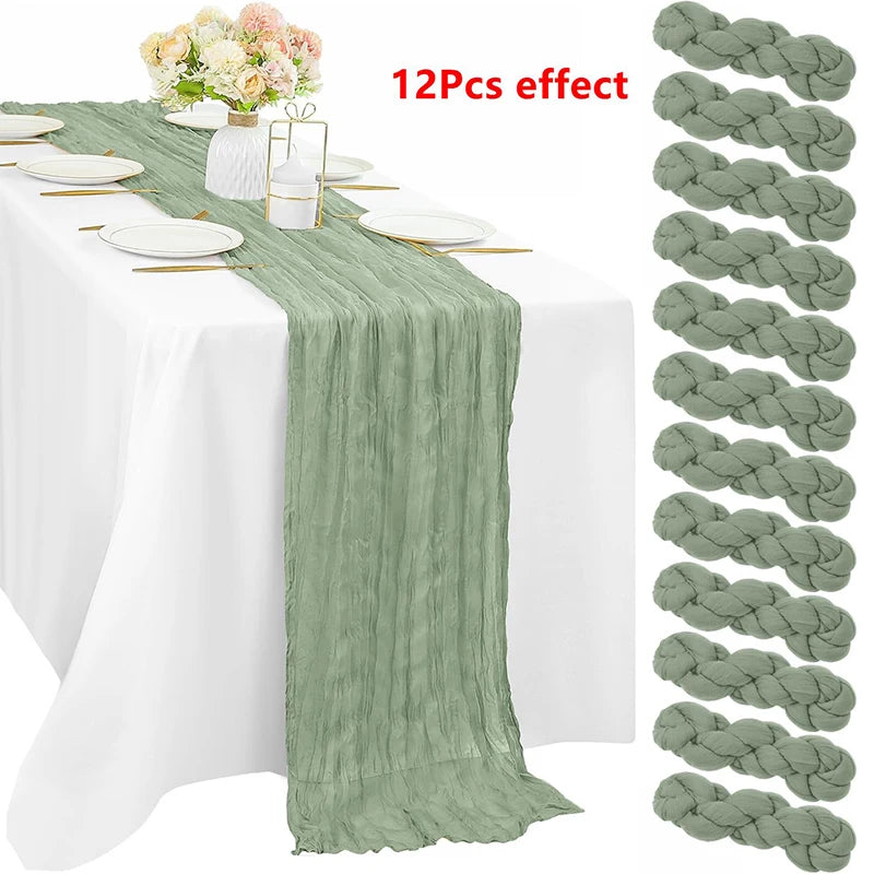 Green Bohemian Cheesecloth Table Runner