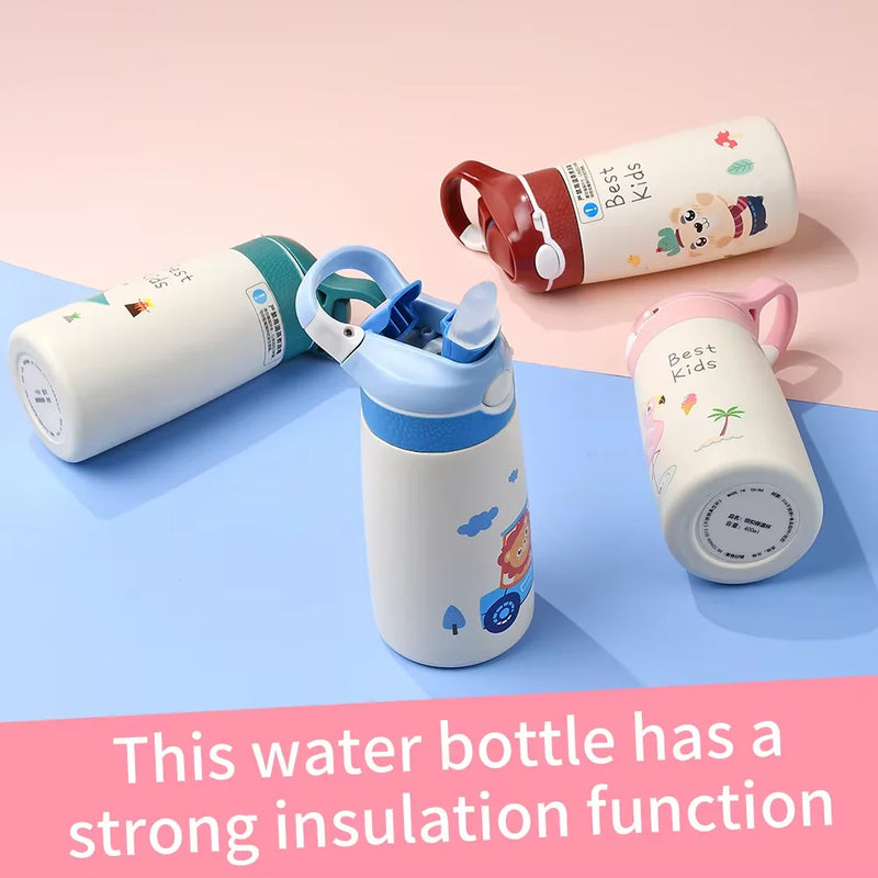 Botella de Agua de Acero Inoxidable Aislada para Niños con Pajita