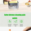 A clear plastic press-type portable soap dispenser for kitchen use
