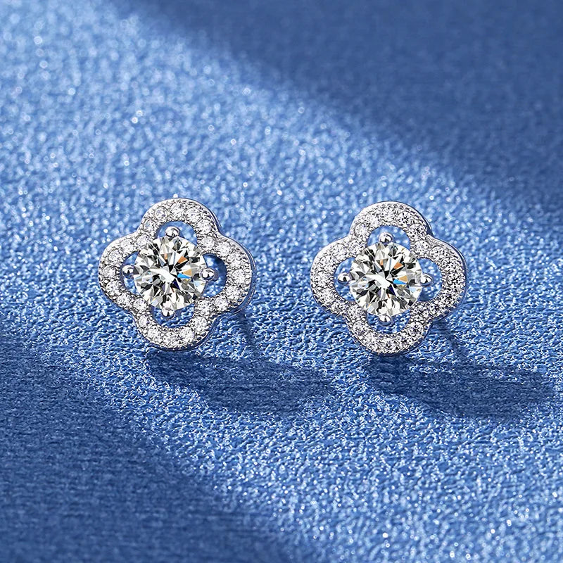 Four-Leaf Clover Moissanite Stud Earrings