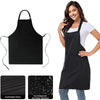 A woman models a black unisex water-resistant bib apron with two pockets.