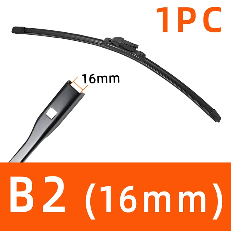 One piece of a universal frameless wiper blade with a 16mm width measurement shown in detail.