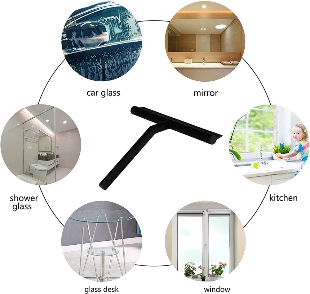 Shower Squeegee with Hanging Silicone Holder for Glass Doors & Mirrors