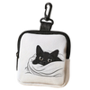 A small black pouch featuring a line art illustration of a cat's face peeking out from white fabric.