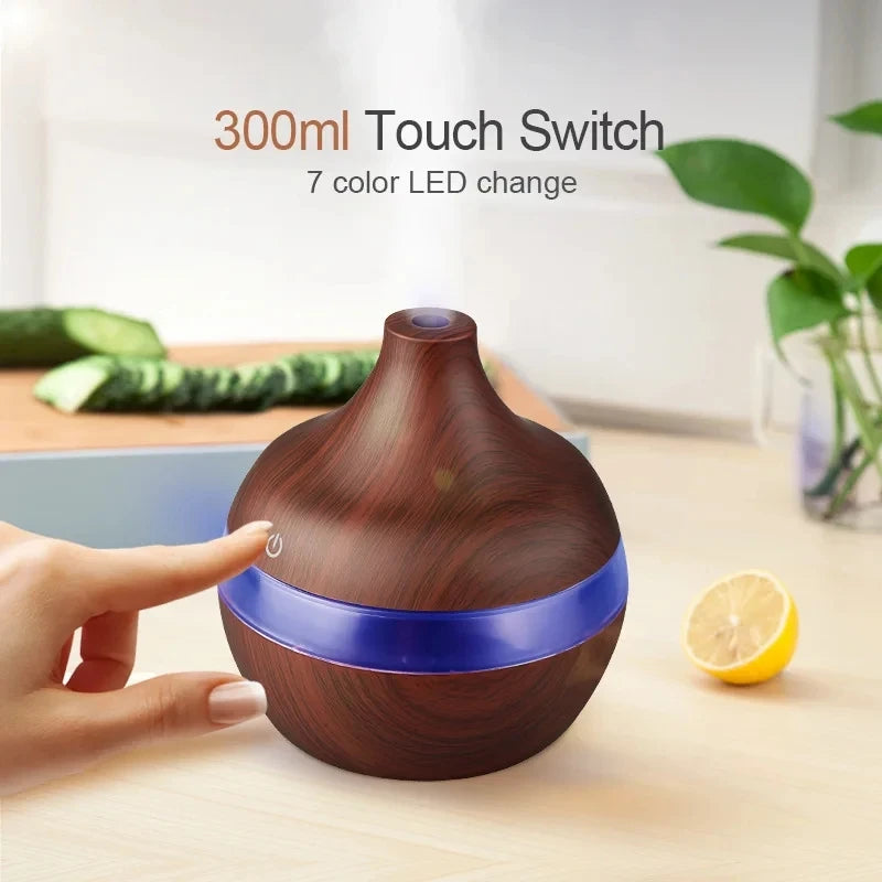Wood Grain Ultrasonic Air Humidifier with Essential Oil Diffuser