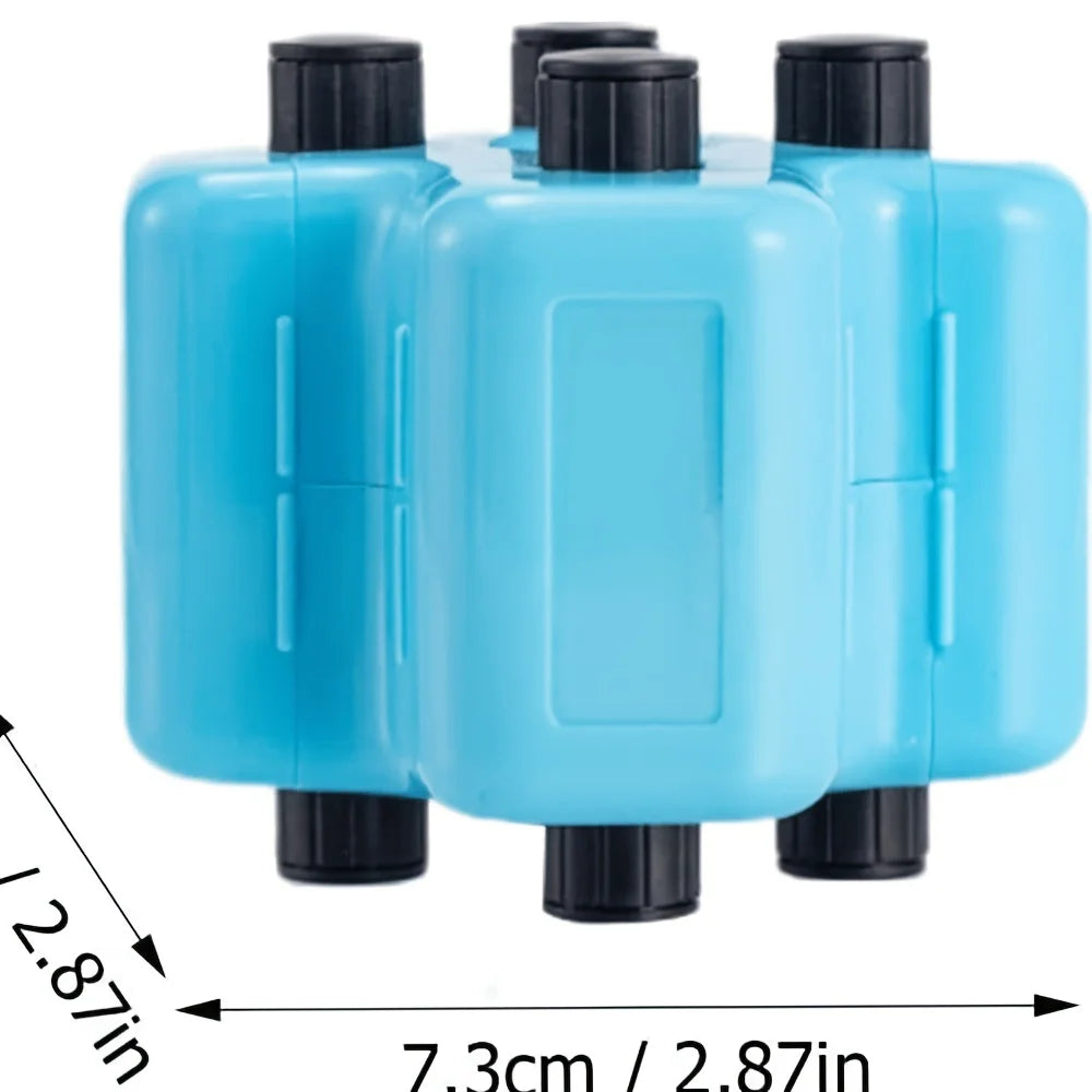 A set of four blue roller stamps for math practice, including addition, subtraction, multiplication, and division.