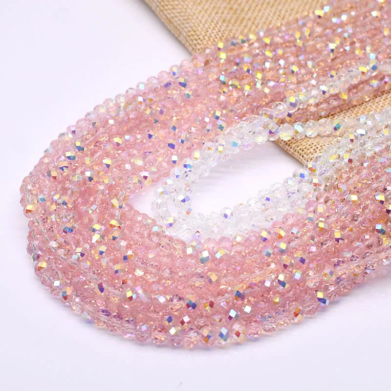 Pink AB Faceted Glass Crystal Rondelle Beads for Jewelry Making (8mm)