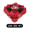 A red metal spinning top battle toy with a launcher mechanism.