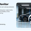 A dark car is shown in a garage setting with a digital overlay indicating 24 hours of parking monitoring.