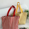 Striped Canvas Shoulder Tote Bag