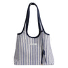 Striped Canvas Tote Bag with Crossbody Strap
