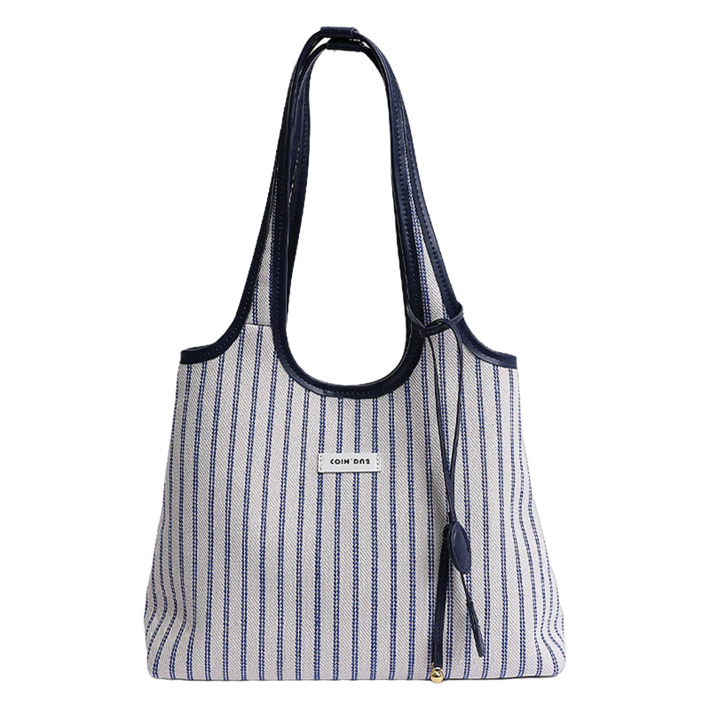 Striped Canvas Tote Bag with Crossbody Strap