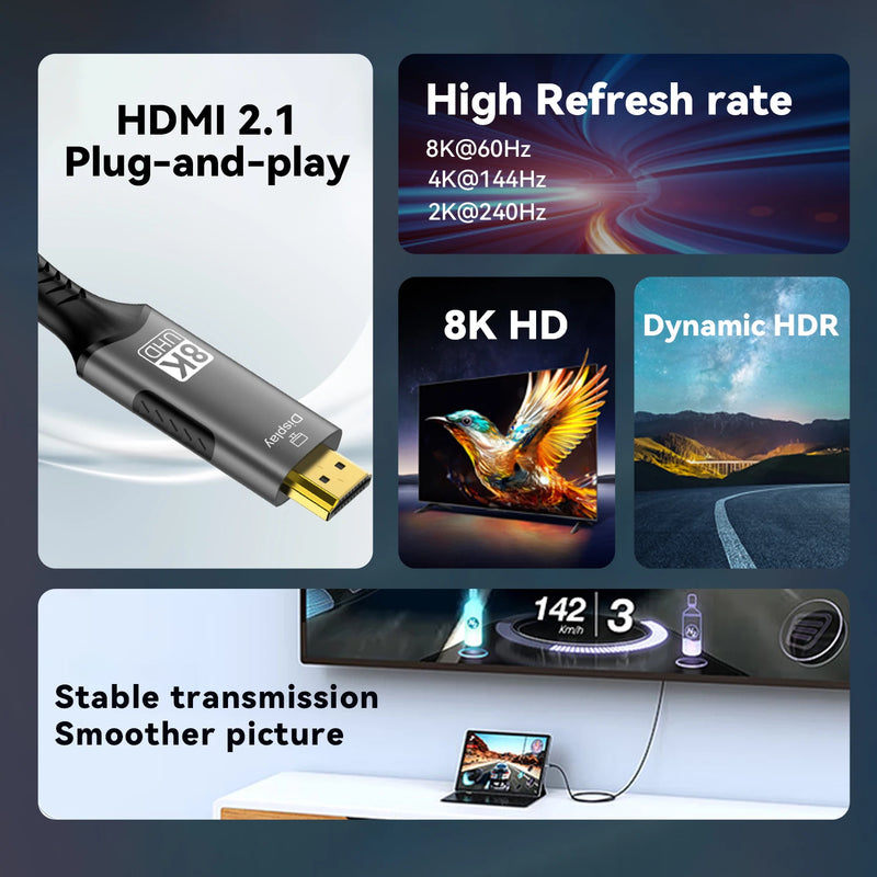 كابل USB-C إلى HDMI 2.1 - دقة 8K@60Hz / 4K@120Hz