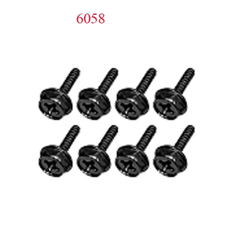 A set of eight black high-speed 1/16 4WD RC car receiver parts, including screws and mounting components.