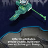 A green Infinity Nado Spin Force Battle Top with launcher is shown against a dark background.