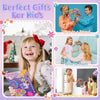 A girl is shown holding a DIY fabric poking art kit for kids with flowers, surrounded by colorful craft elements.