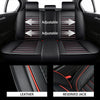 Black car seat covers with adjustable features, showing leather and reserved jack material details.
