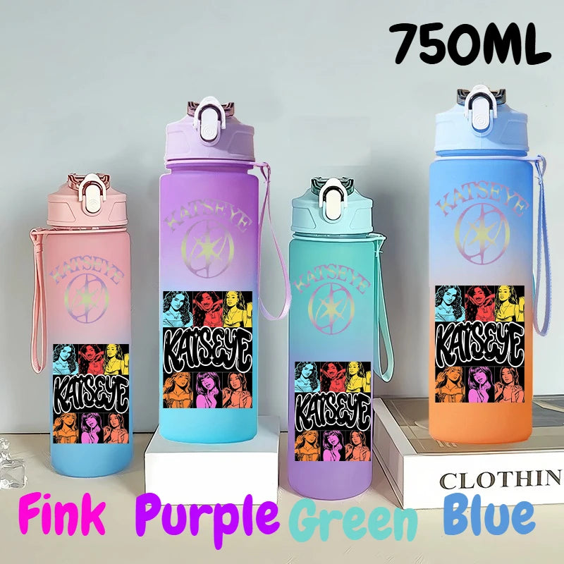 A set of three 750ml portable sports water bottles in pink, purple, and blue colors.