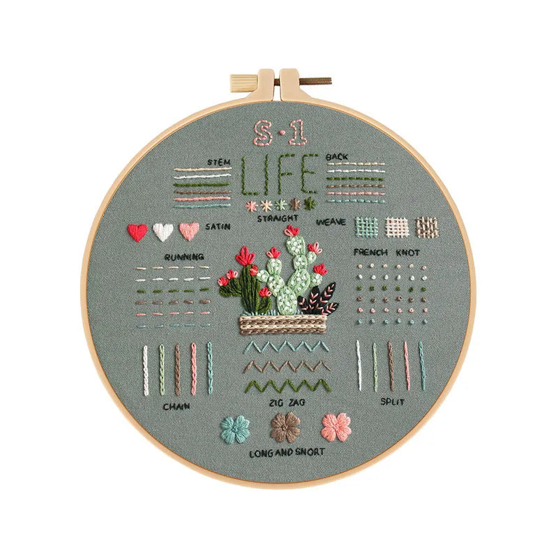 Beginner Embroidery Kit with Stamped Patterns and Tools