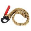 A tan tactical rifle sling with a red and green patterned strap and a black quick-release buckle.