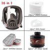 A set of full face respirators, including a mask, cotton filters, and filter tanks.