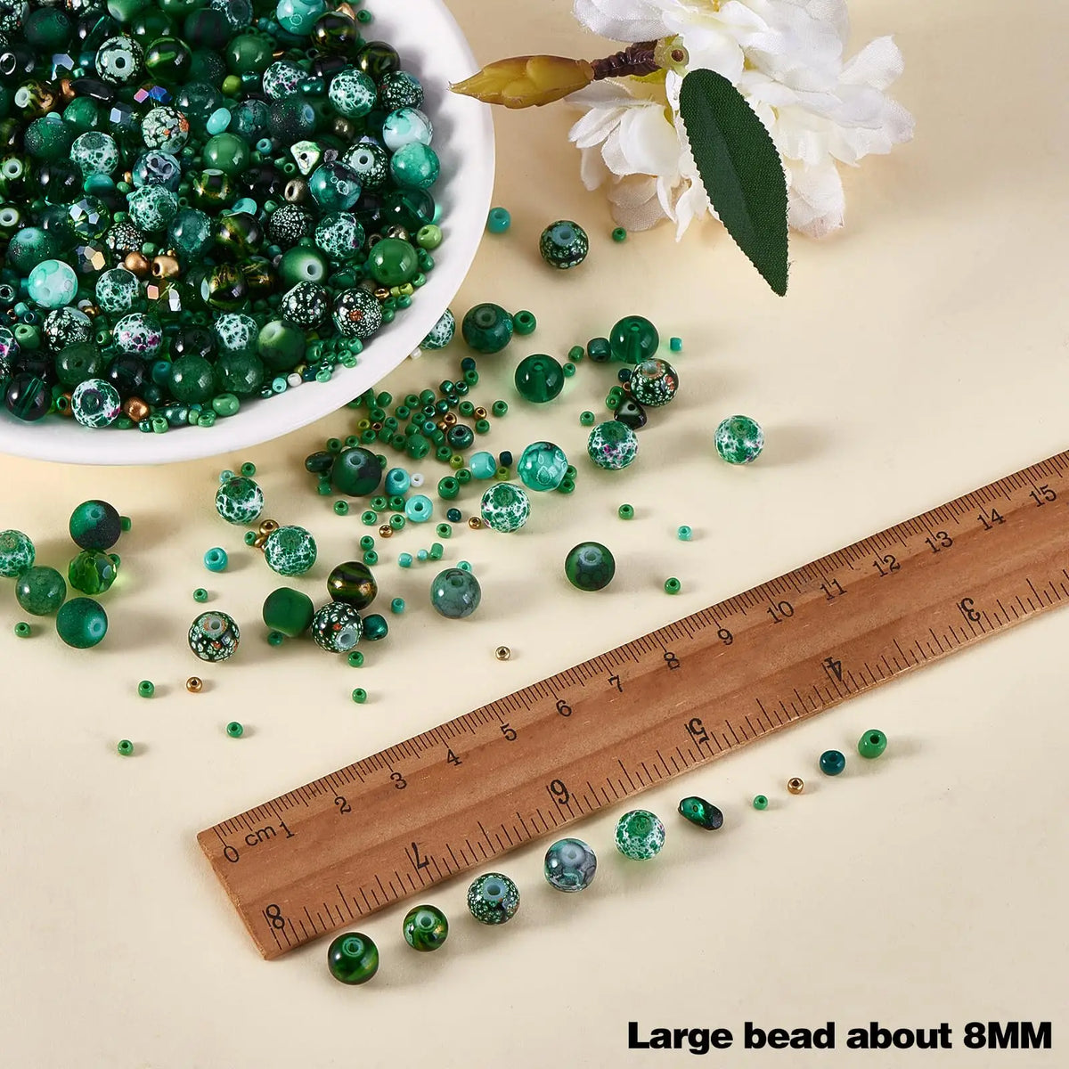 Mixed Size Green Czech Glass Seed Beads for Jewelry Making