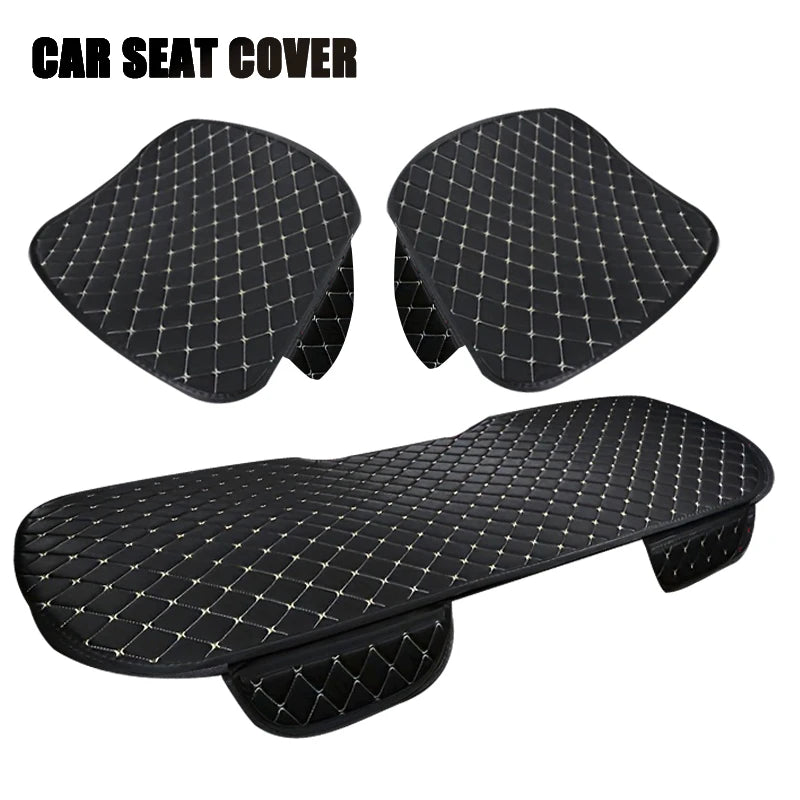 A set of three black car seat covers for universal protection.