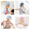 A woman wearing a reusable polka dot waterproof shower cap is shown in various contexts, including showering and relaxing.