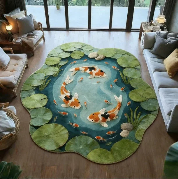 Round Non-Slip Koi Fish Pattern Plush Rug