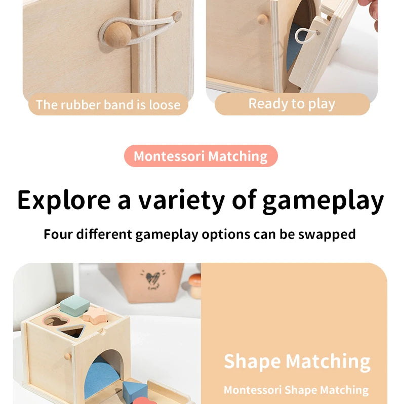 Montessori 4-in-1 Wooden Color Sorting & Shape Matching Box for Toddlers