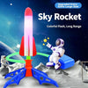 A colorful Sky Rocket toy launcher with a glowing foam tip and an astronaut figure in space.