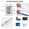 A remote control for an RGB LED strip light, showing various modes and accessories like a charger and power bank.