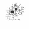Black line art illustration of a sunflower and olive branch with the words faith hope love