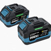 Two black and blue lithium-ion battery packs, one labeled 598V and the other 998V, are shown against a white background.