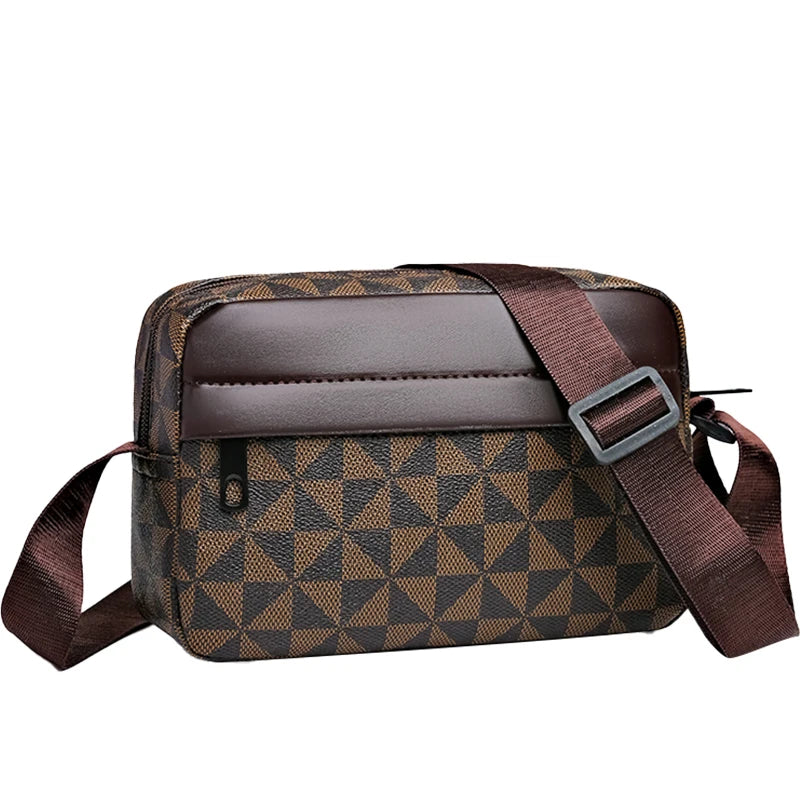 Men's PU Leather Messenger Bag with Plaid Accent