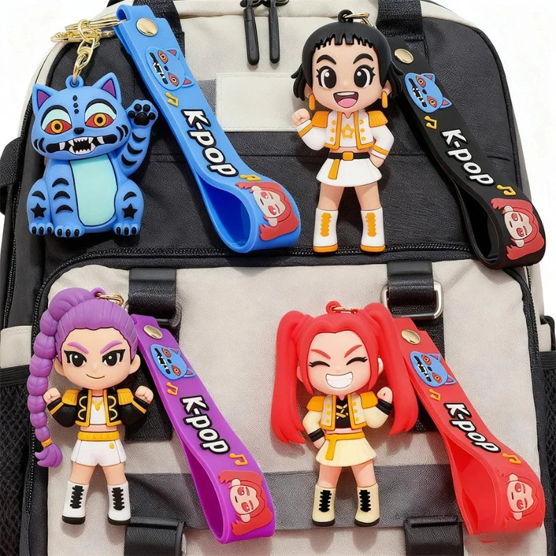 Anime Demon Hunters Girls Keychain Set with Tiger Charm