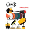 A 13-piece drill brush cleaning kit including various brushes and extensions for home and auto detailing.
